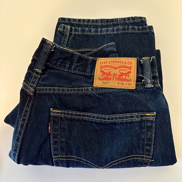 LEVI'S 505 Regular Fit 36x30 Straight leg Denim Blue Jeans Deep Dark Fade *CLEAN - Picture 1 of 9